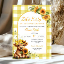 Gul solros Let's Party Baby Shower-inbjudan