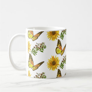 Gul Solros och Fjärilar Kaffemugg
