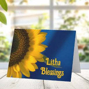 Gul solros på Blå Litha Sommarsolstånd Kort