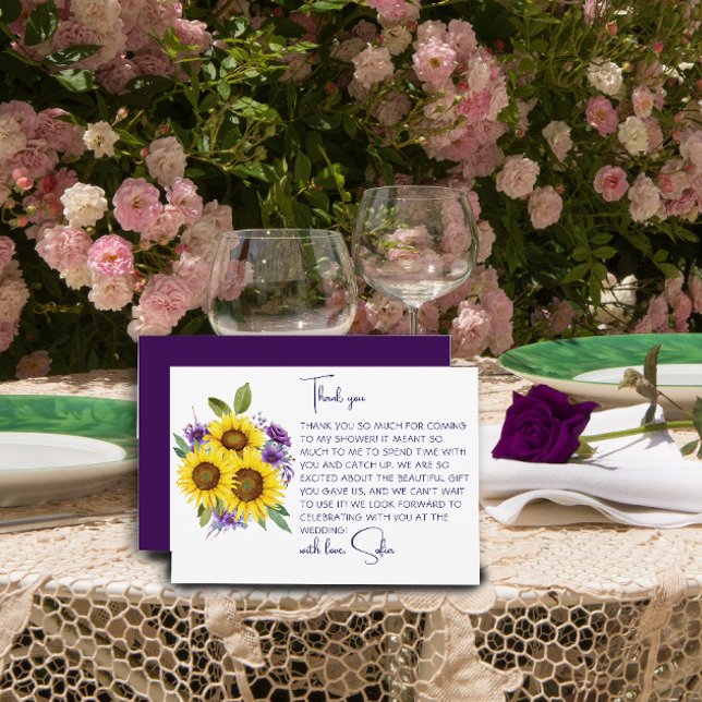 Gul  solros vattenfärg bröllopsdusch tack kort (Skapare uppladdad)