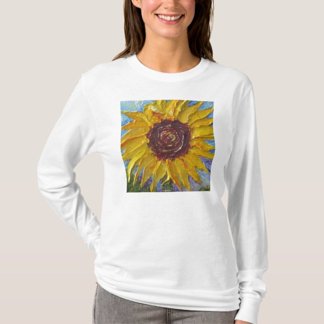 Gul solrosdamlångärmad (passar), t-shirt (Framsida)