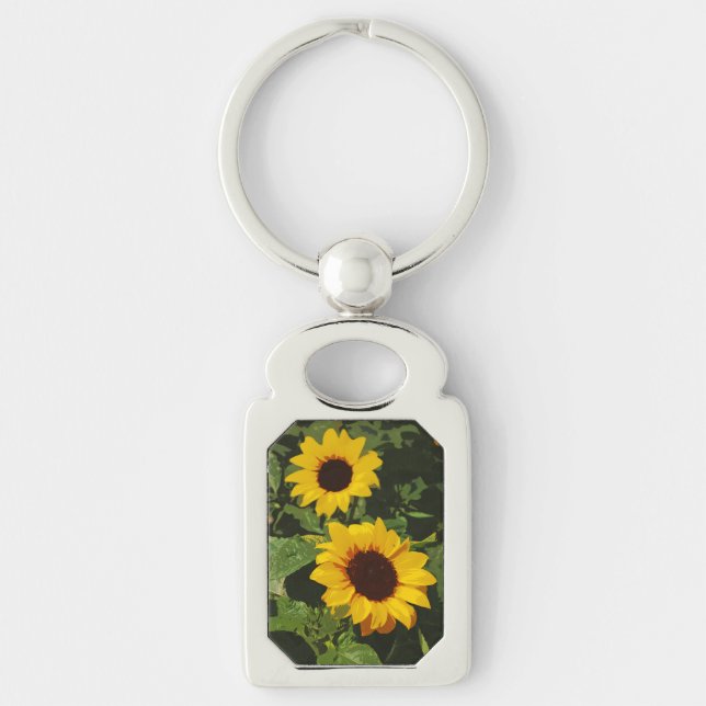 Gul solrosdesignkeychain rektangulärt silverfärgad nyckelring (Framsidan)