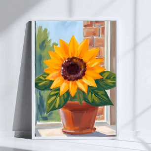 Gul solroskruka blomster vattenfärgskonst poster