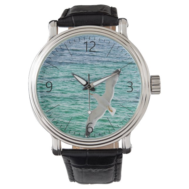 Gul som flyger över havet armbandsur (Framsida)