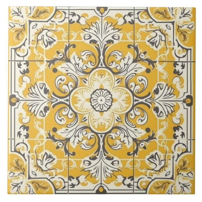 Gul sömlös portugisisk keramisk kakel (The complete ceramic tile design. Tiles sold individually.)