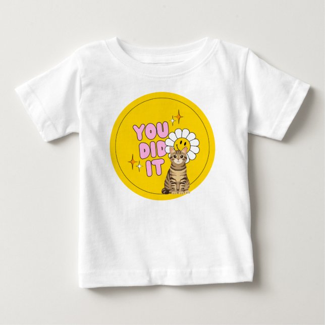 gul söt retro och kattdesign t-shirt (Framsida)