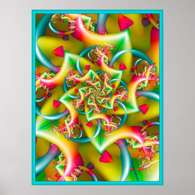 Gul Spiral med Röda Hjärtan Poster (Framsidan)