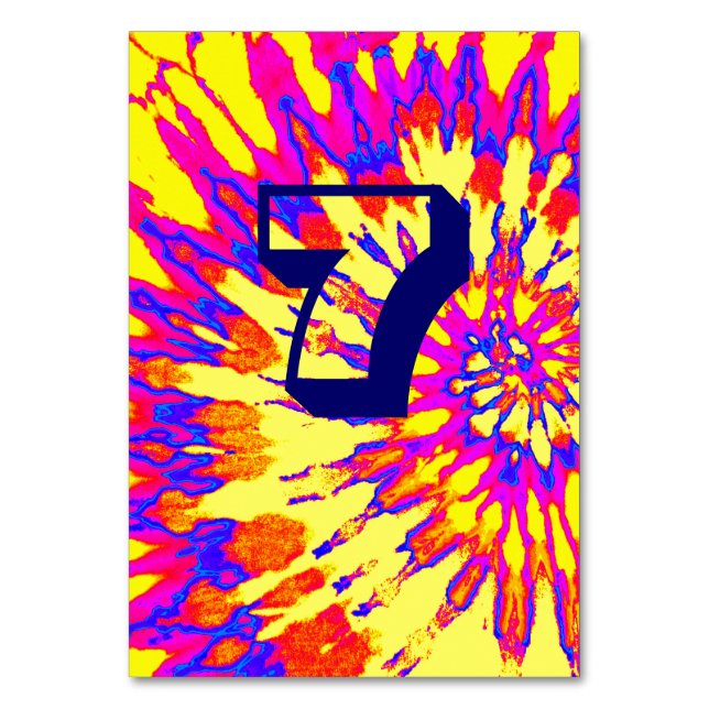 Gul Spiral Tie Dye Bröllopsbord Sju Bordsnummer (Framsidan)