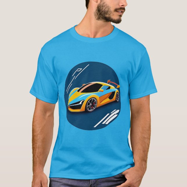 Gul sportbil Blue Motion stil konst T Shirt (Framsida)