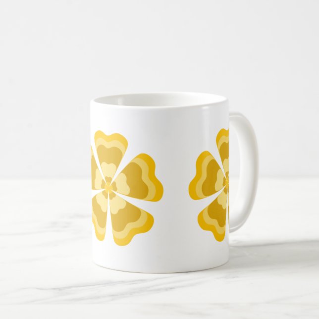 Gul Stilisert Retroblomma  Kaffemugg (Framsida höger)