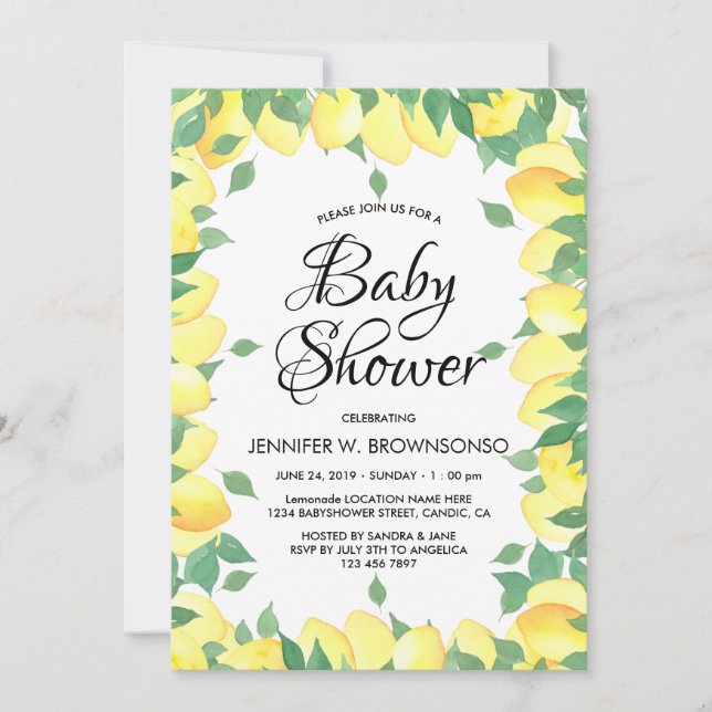 Gul Stor Lemonad Baby Shower Inbjudningar (Framsida)