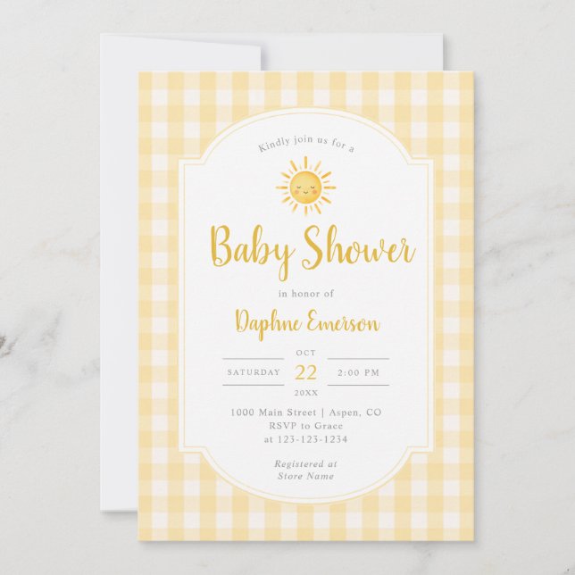 Gul Sunshine Baby Shower Inbjudningar (Framsida)