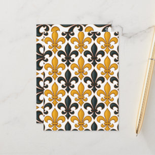 Gul svart barock Fleur-de-lis mönsterdesign Vykort