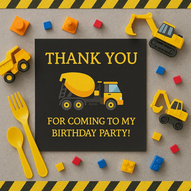 Gul svart cementbil barnkalas tack pappersservett (Construction birthday party paper napkins)