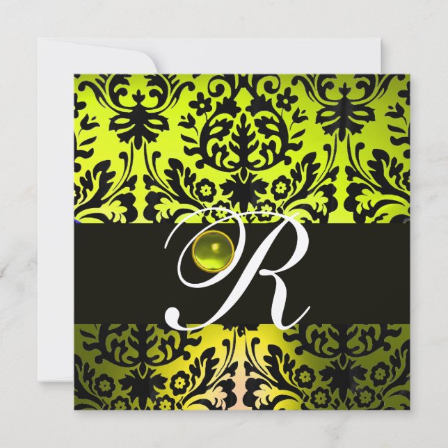 GUL SVART DAMASK MONOGRAM TOPAS Champagne Inbjudningar (Framsida)