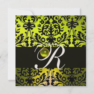 GUL SVART DAMASK MONOGRAM TOPAS Champagne Inbjudningar