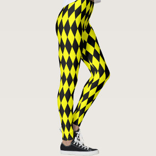 Gul Svart Harlekin Diamanter Rutmönster Design  Leggings