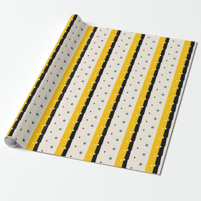 Gul Svart Inpackningspapper Presentpapper (Utrullad)