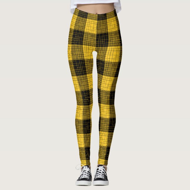 Gul Svart Korsdrag Buffel Kheck Leggings (Framsida)