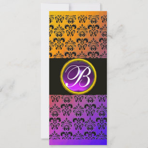 GUL SVART LILA DAMASK AMETYST MONOGRAM INBJUDNINGAR