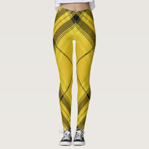 Gul svart moderiktig diagonal Tartanpläd Leggings