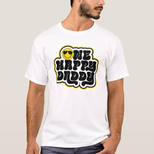Gul Svart Retro En Glad Pappa T Shirt (Framsida)