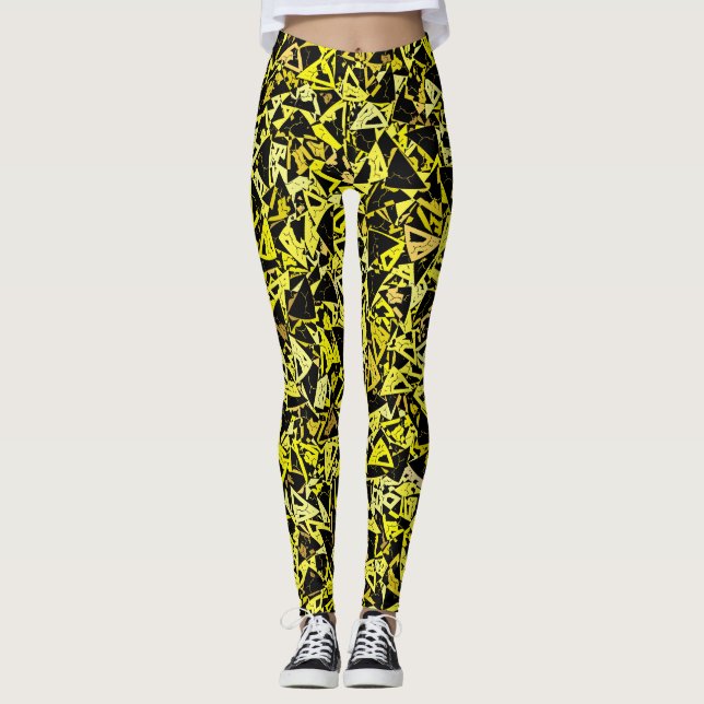 Gul Svart Triangel Mönster Leggings (Framsida)