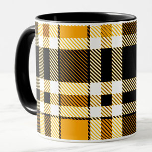 Gul Svart Vit Flanell Rutmönster Design Mugg