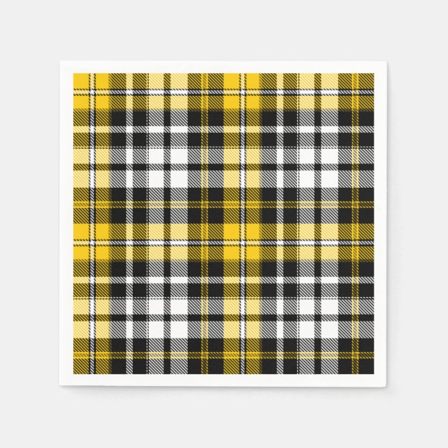 Gul Svart Vit Plaid Tartan Mönster Design  Pappersservett (Framsidan)