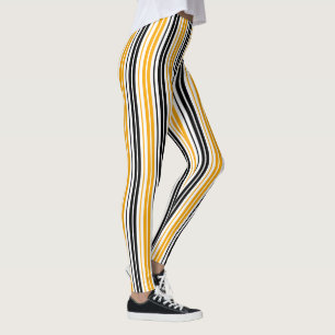 Gul Svart Vit Randig Mönsterdesign Leggings