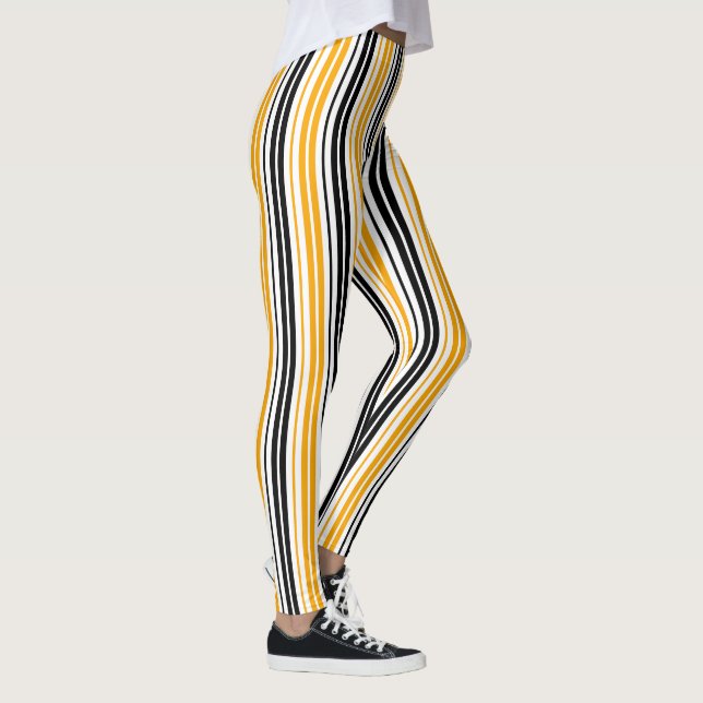 Gul Svart Vit Randig Mönsterdesign  Leggings (Höger)