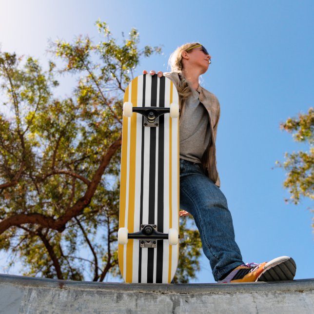 Gul Svart Vit Randig Mönsterdesign  Mini Skateboard Bräda 18,5 Cm (Utomhus 1)