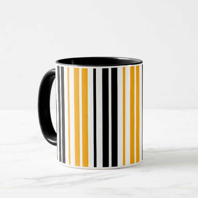 Gul Svart Vit Randig Mönsterdesign  Mugg (Framsida vänster)