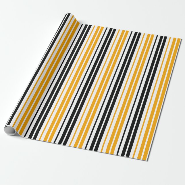 Gul Svart Vit Randig Mönsterdesign  Presentpapper (Utrullad)