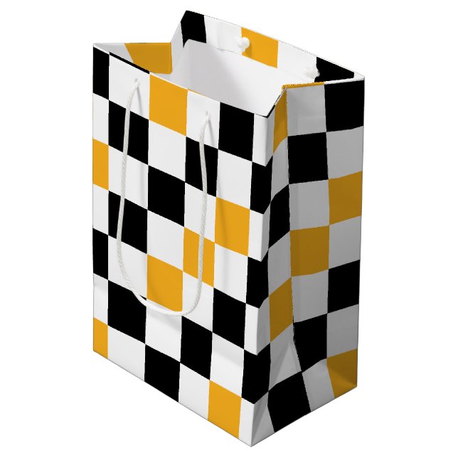 Gul Svart Vit Rutig Mönsterdesign  (Framsidan Vinklad)