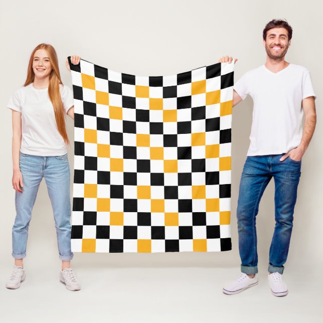 Gul Svart Vit Rutig Mönsterdesign  Fleecefilt (På plats)