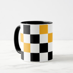 Gul Svart Vit Rutig Mönsterdesign  Mugg