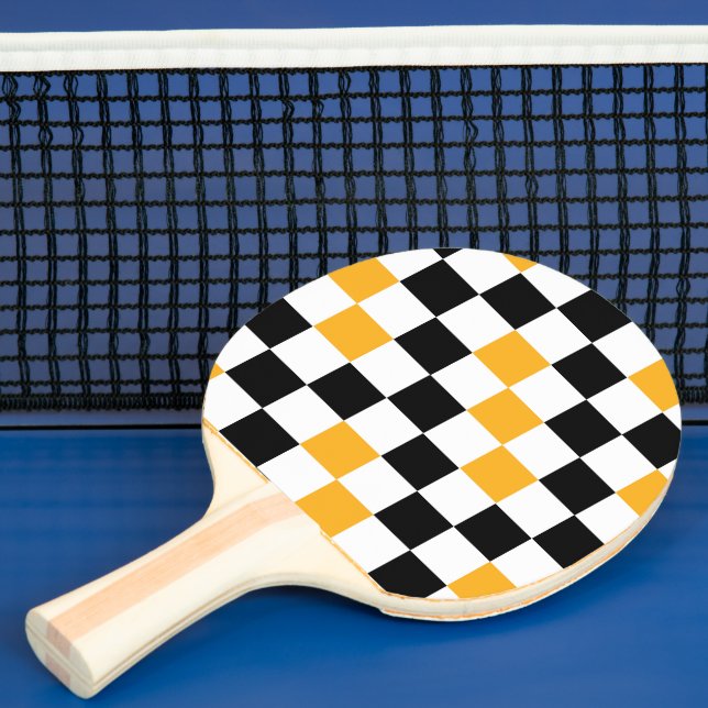 Gul Svart Vit Rutig Mönsterdesign  Pingisracket (Insitu)