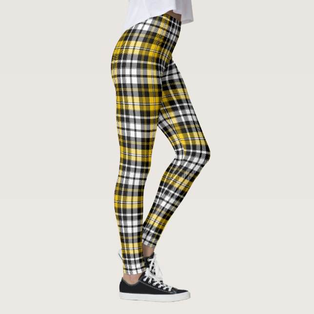 Gul Svart Vit Rutig Tartan Mönsterdesign  Leggings (Höger)