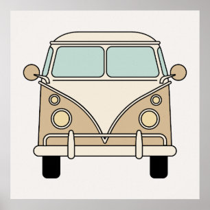 Gul Tan Vintage Retro Husbil Buss Poster
