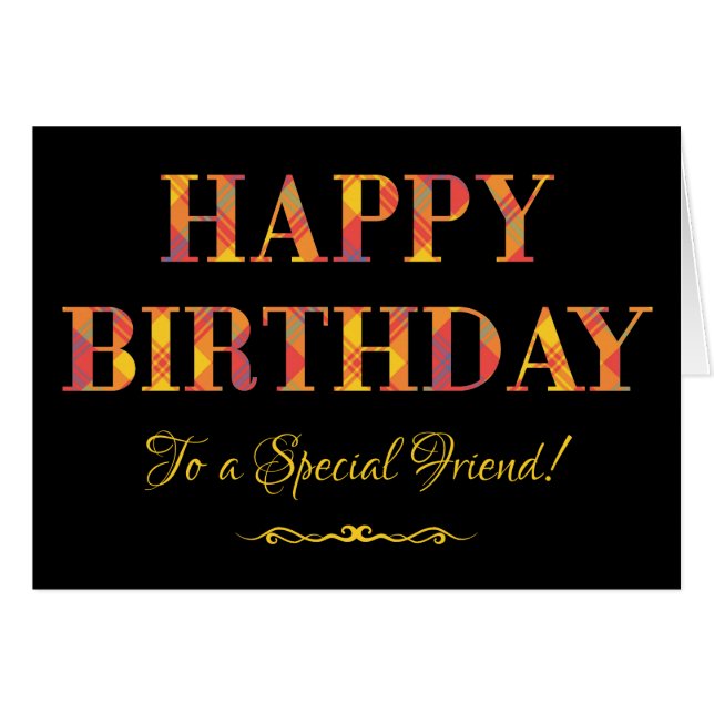 Gul Tartan på den svart födelsedagen för speciell Hälsningskort (Framsidan Horizontal)