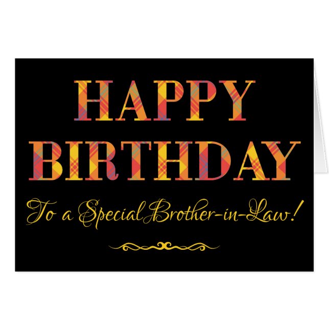 Gul Tartan på den svart födelsedagen för svåger Hälsningskort (Framsidan Horizontal)