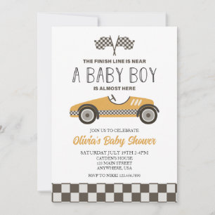 Gul tävlingbil baby shower inbjudningar