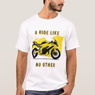 Gul tävlingsmotorcykel och illustration av förare t shirt