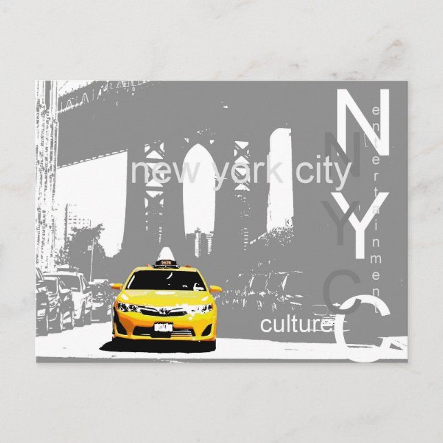 Gul Taxi Brooklyn Bridge Nyc New York City Vykort (Framsida)
