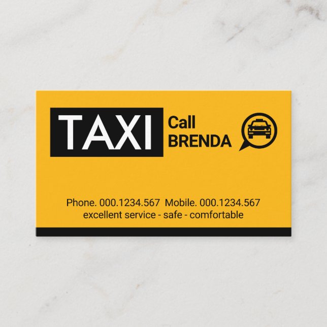 Gul Taxi Cab Bil Svart Flik Visitkort (Framsida)