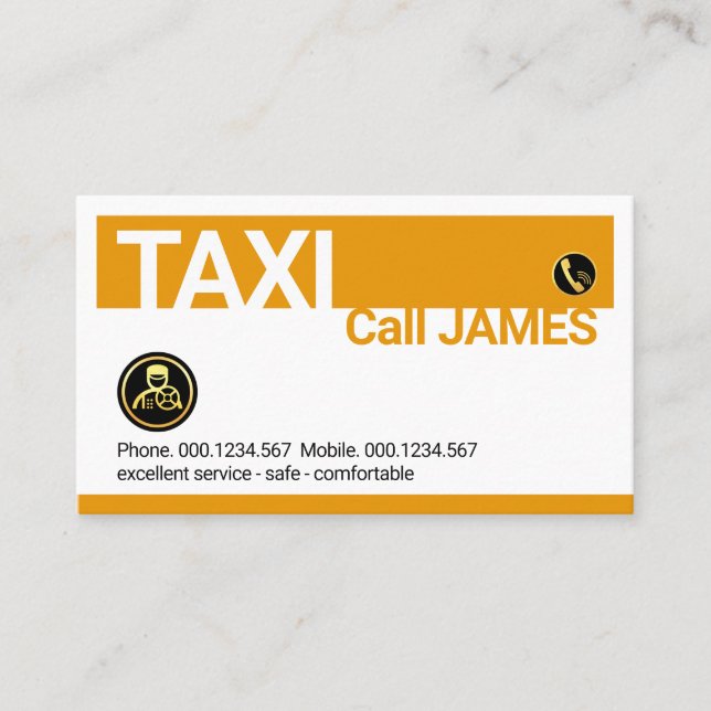 Gul Taxi Cab Bilförare Lager Visitkort (Framsida)