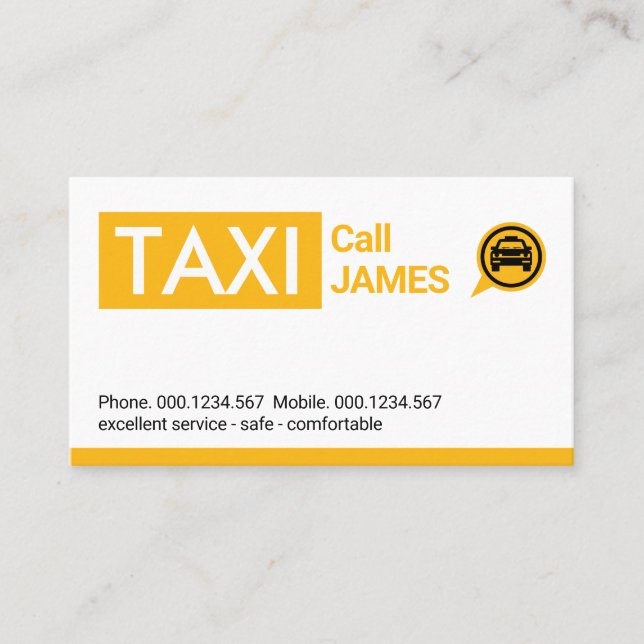 Gul Taxi Cab Car Flik Visitkort (Framsida)