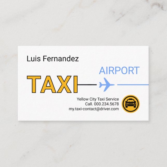 Gul Taxi Flygplans Startbana Visitkort (Framsida)