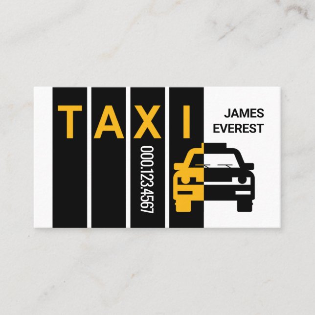 Gul taxi på ränder visitkort (Framsida)